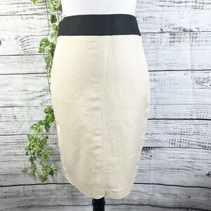 MNG Skirt size 6 Ivory Black Linen Straight Pencil Herringbone Knee Career Suit